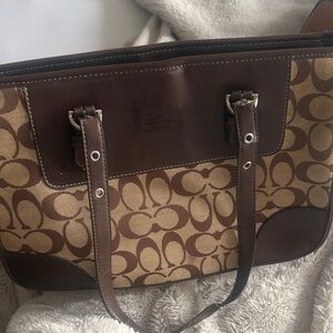 Coach Signature Brown and Tan Tote